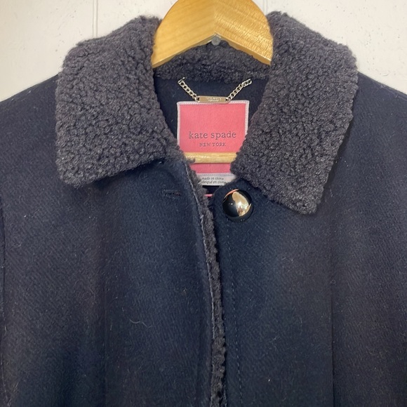 kate spade Wool Blend Coat with Faux Shearling Collar and Trim - Picture 10 of 17